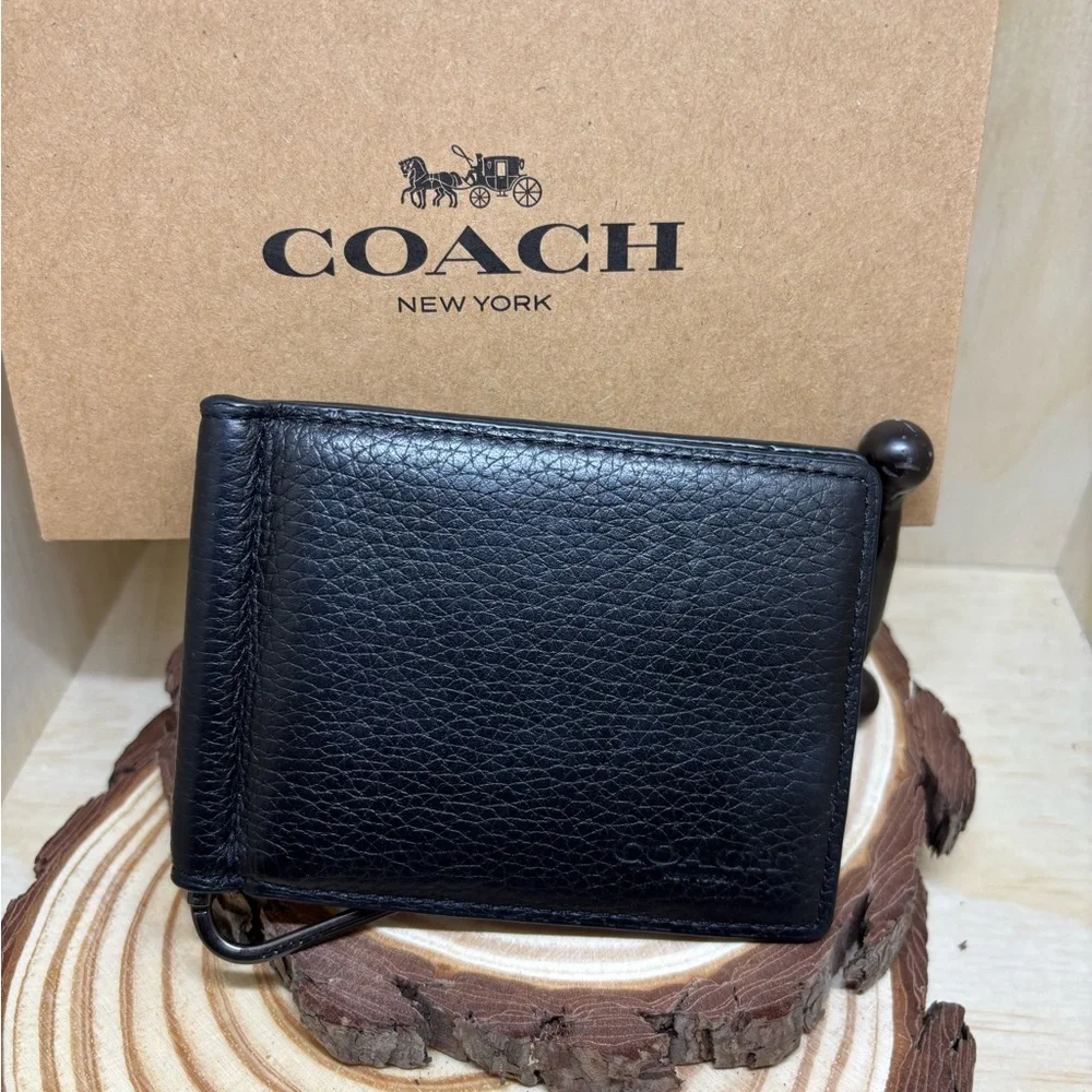 Coach Sleek Black Leather Money Clip